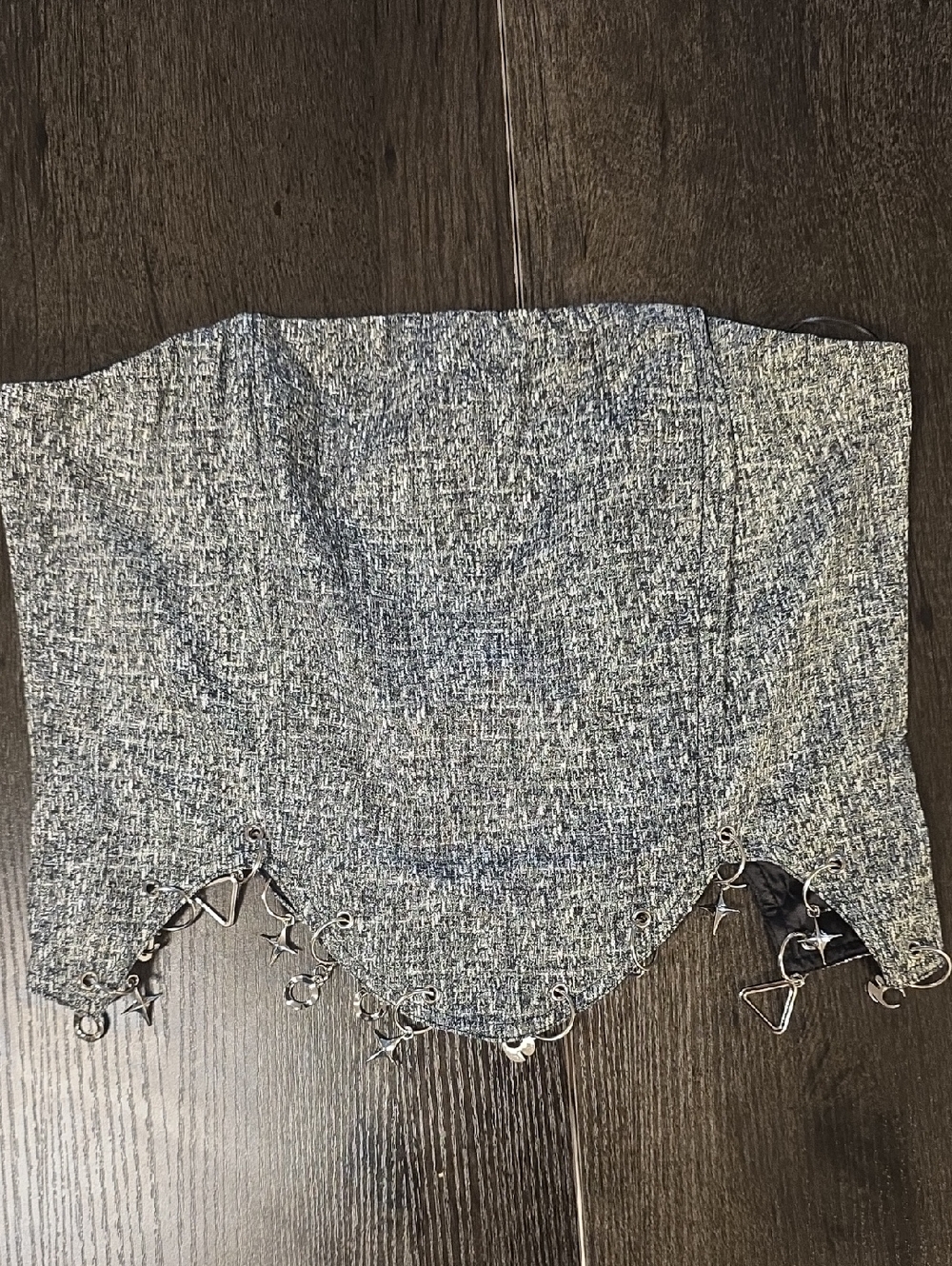 AKIRA Gray Tweed Chain-Trim Cropped Tube Top